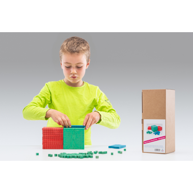 Base Ten Set in 3 Montessorikl (121 stuks)