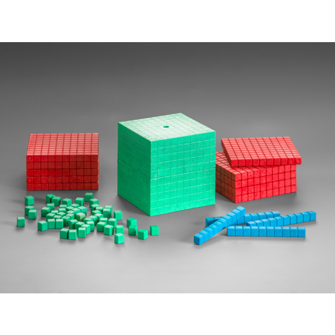 Base Ten Set in 3 Montessorikl (121 stuks)