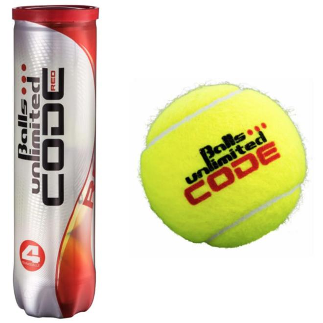 Tennisbal | Balls Unlimited ® CODE RED, bus met 4 ballen