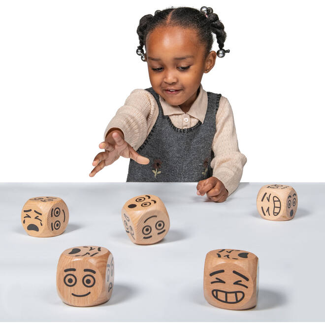 Dobbelstenen emoties, set van 5 stuks