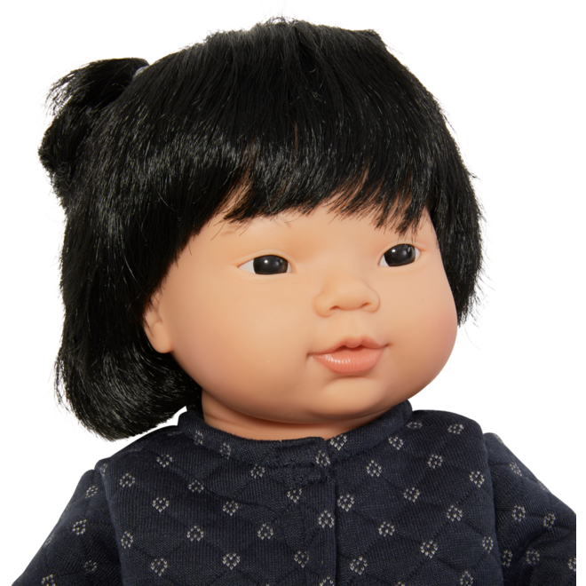Pop meisje Aziatisch met haar en kleding, 40 cm, Les Pluminis