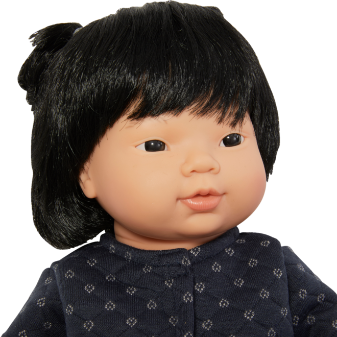 Pop meisje Aziatisch met haar en kleding, 40 cm, Les Pluminis