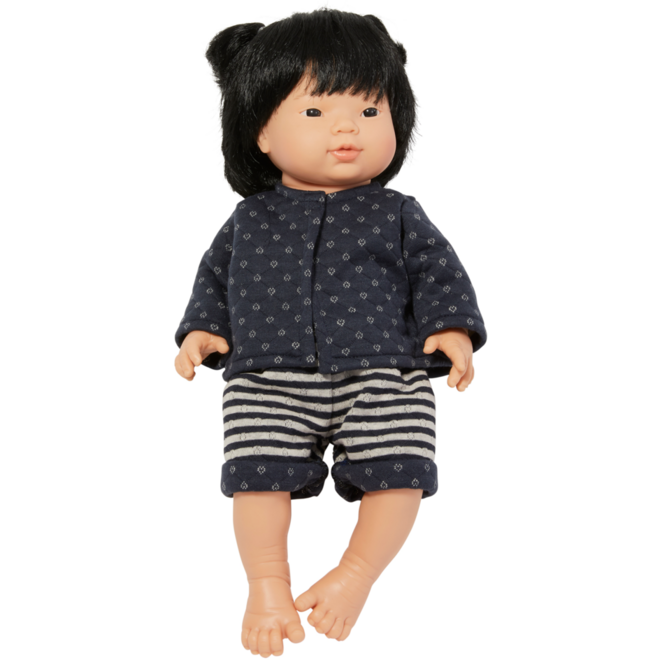 Pop meisje Aziatisch met haar en kleding, 40 cm, Les Pluminis