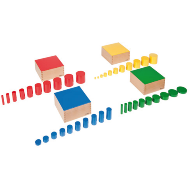 Gekleurde cilinders, 4 kistjes