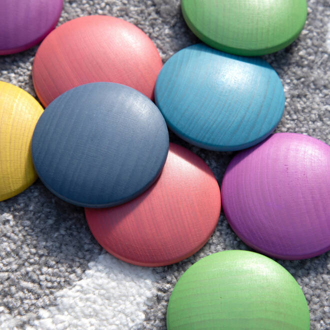 Schijven, regenboog, van hout