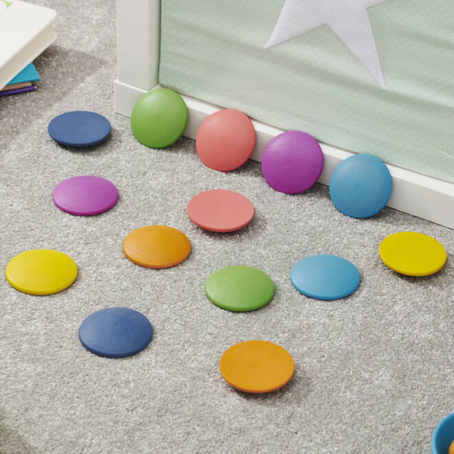 Schijven, regenboog, van hout