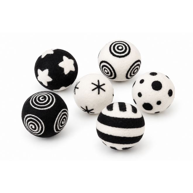 Speelballen van vilt met patronen, 6 stuks