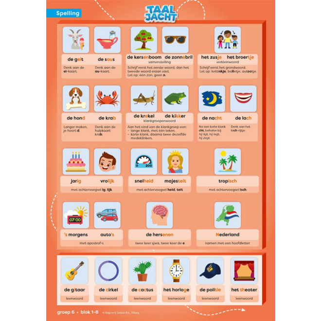 Taaljacht Spelling & grammatica groep 6 categorieposter