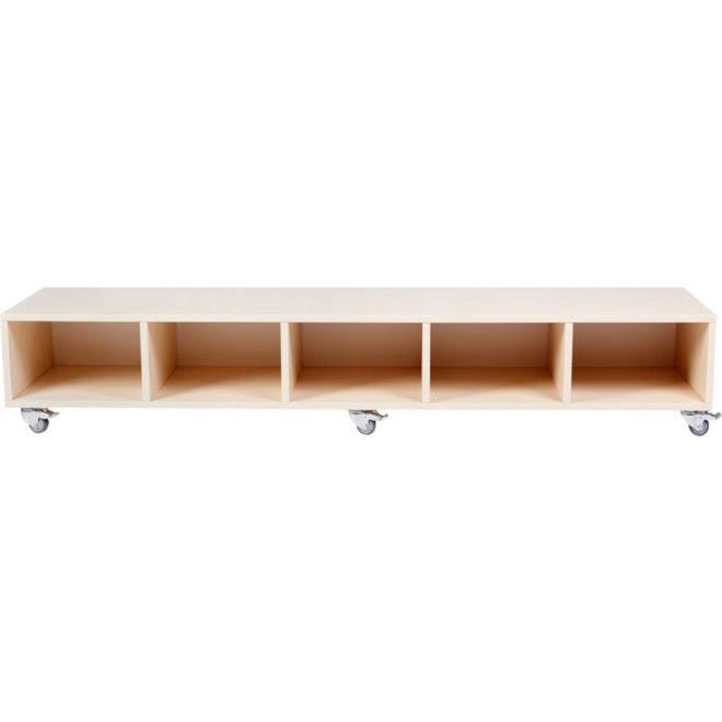 Peuterbank recht 172 x 43 x 30 cm incl wielen, 5 lades 15 cm hoog, ahorn