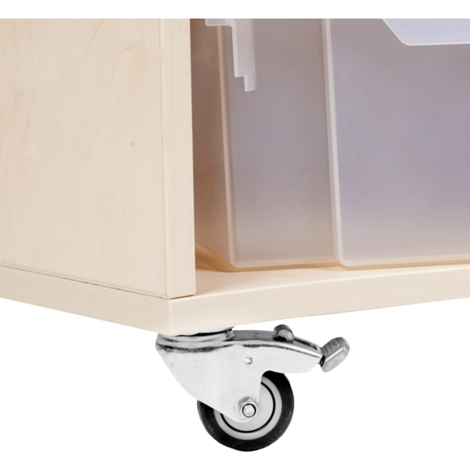 Peuterbank recht 138 x 43 x 30 cm incl wielen, 4 lades 15 cm hoog, ahorn