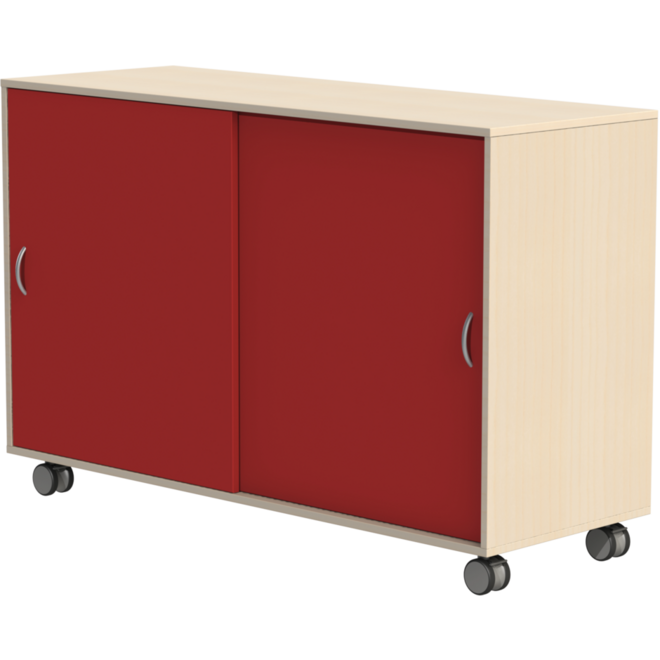 Materiaalkast Flex 4, zonder laden 2 legpl., schuifdeuren en wielen, Ahorn
