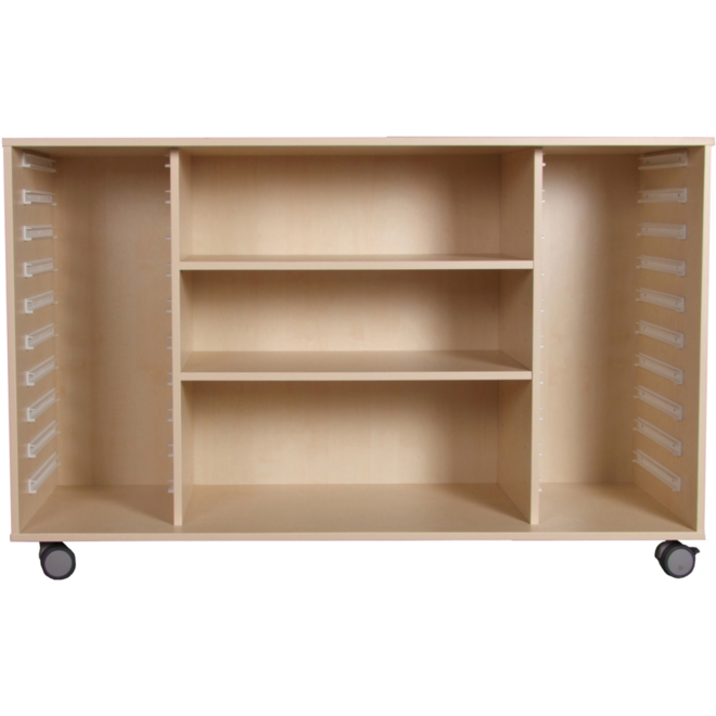 Combi-kieskast Flex 4, zonder laden, 2 legplanken en wielen, ahorn