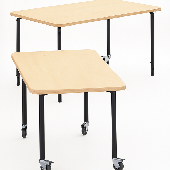 Tafel 132 x 66cm, zwart onderstel blad met berkenstructuur