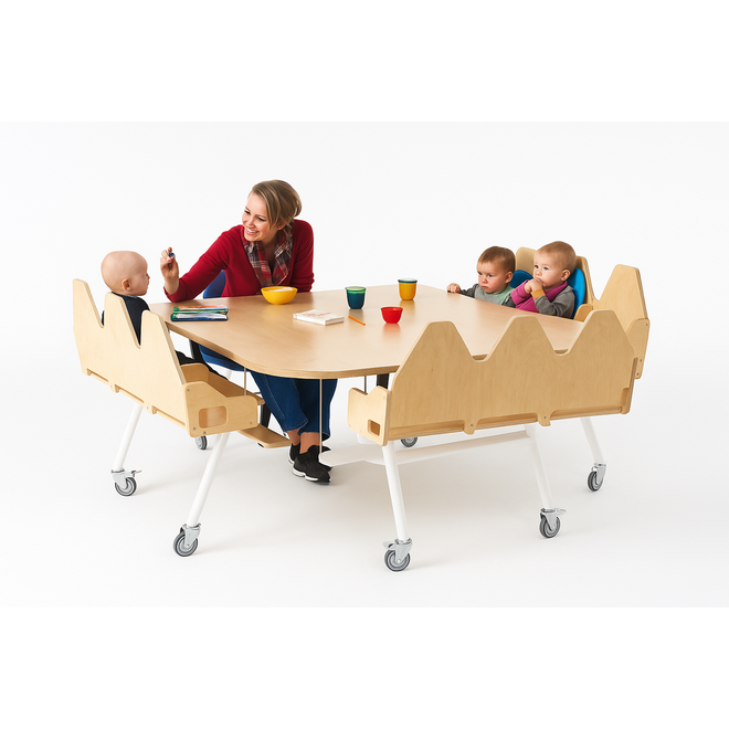 Baby begeleidingstafel, 9-zits wit onderstel