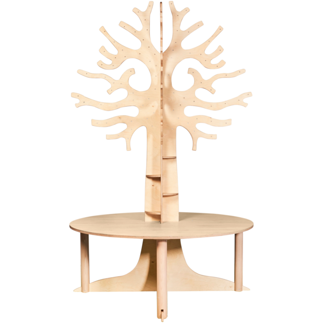 Tafelboom 240cm (h), ronde tafel 150cm, C3 (59cm) HPL blad wit eiken