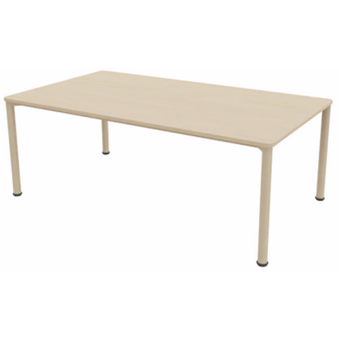Tafel 160x90x59cm incl.wielen, blad berken, poten rond NCS S1510-Y30R