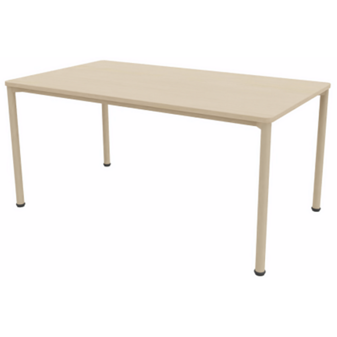 Tafel 160x90x76cm incl.wielen, blad berken, poten rond NCS S1510-Y30R