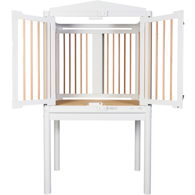 Box hoog Classic enkel wit, spijlen hout blank gelakt