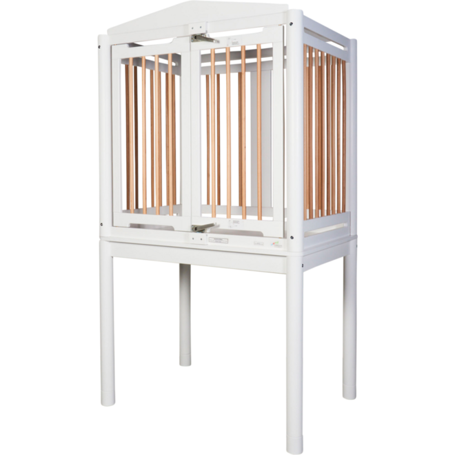 Box hoog Classic enkel wit, spijlen hout blank gelakt