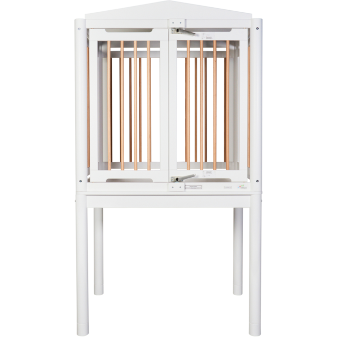 Box hoog Classic enkel wit, spijlen hout blank gelakt