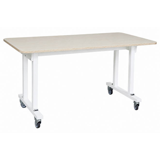 Tafel Flex hpl ahorn blad, rechte poten wit gebeitst