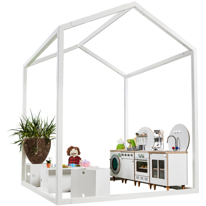 Huisje van balken 6x6 cm dik, metaal 2x2x2 m, dakhoogte 2,5 m RAL 9010