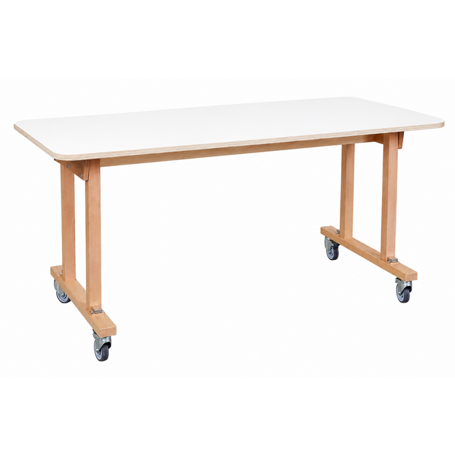 Tafel Flex 150x60 cm HPL wit, rechte poten beuken