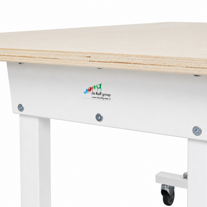 Tafel Flex 150 x 80 cm hpl ahorn, rechte poten wit gebeitst