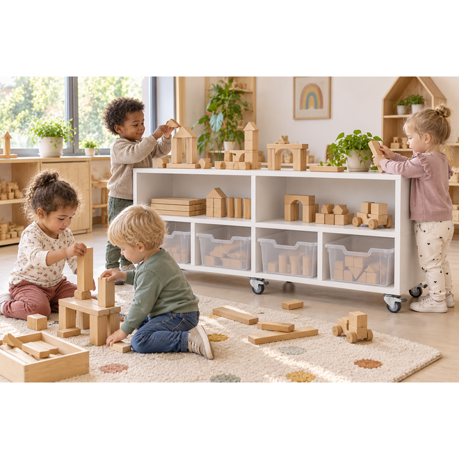 Peuterbank laag  wit 138x52x40 cm incl. wielen, lades en legplank, wit