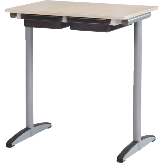 Tafel Lesca T-poot model, met 2 x kunststof MM lade 80 mm.