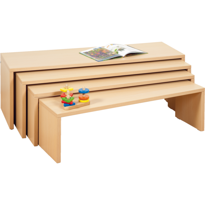 Zitbanken beuken, set van 4 stuks in 4 hoogtes 30 - 34 - 38 - 42 cm