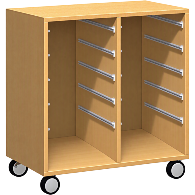 Materiaalkast Basic 71 cm breed, beuken, zonder laden, op wielen