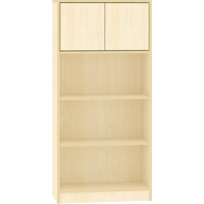 Hoge kast, ahorn,  77 × 40 × 163 cm, 2 deuren boven, 2 legplanken