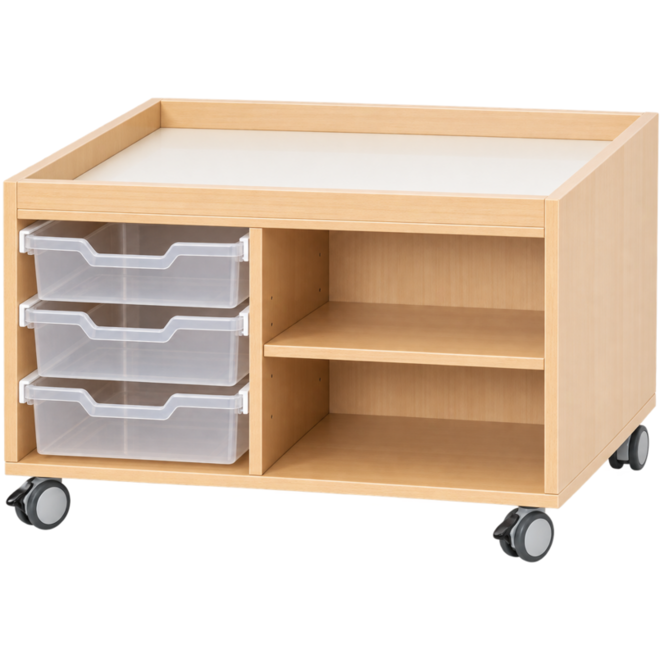 Speel- en materiaalkast, beuken, laag verrijdbaar 81 × 81 × 54 cm