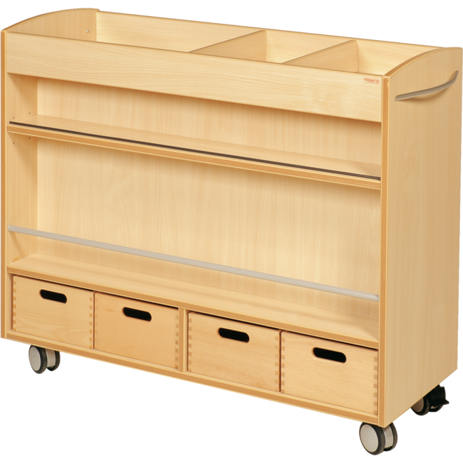 Kast beuken, 105 × 40 × 89, verrijdbaar, excl. bakken
