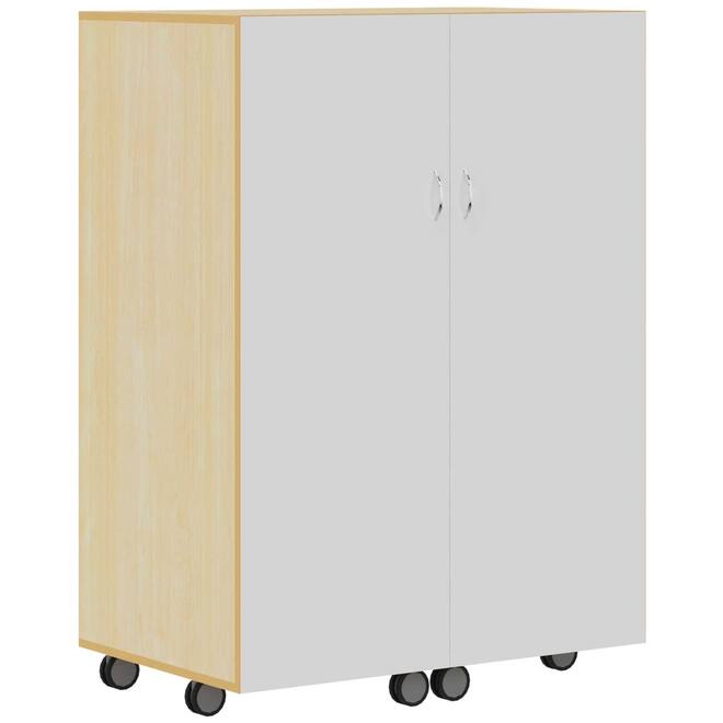 Klapkast Uni ahorn verrijdbaar, deuren whitebord, 105 x 68 x 146 cm