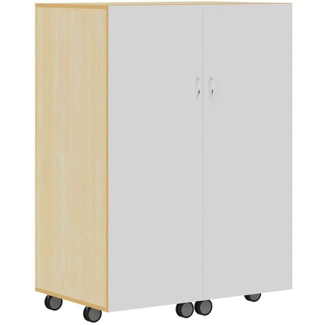 Klapkast Crea ahorn verrijdbaar, deuren whitebord, 105 x 65 x 146 cm