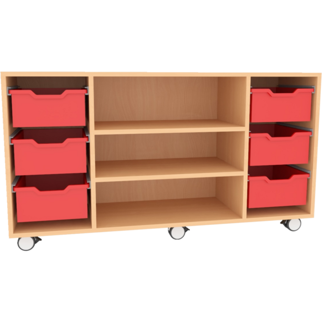Materiaalkast Basic 139 cm breed zonder laden 2 legpl. +wielen, beuken