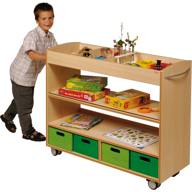 Materiaalwagen Lotte, 2 zijdig verrijdbaar , ahorn, 105 x 40 x 89 cm