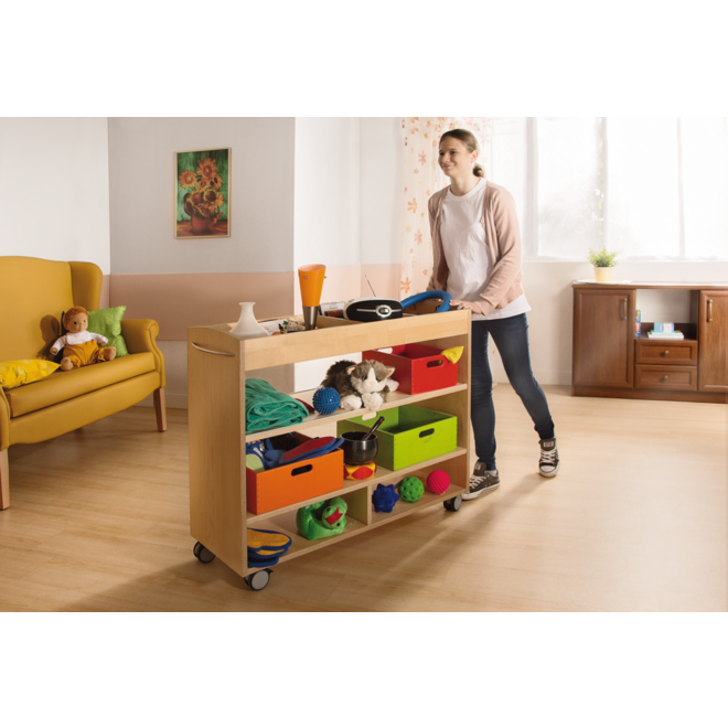 Materiaalwagen Lotte, 2 zijdig verrijdbaar , beuken, 105 x 40 x 89 cm