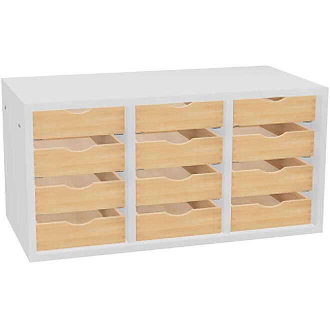 Postvakkast, 3 kolommen, 12 houten bakjes, breedte 80 cm