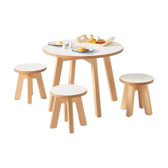 Kowidu tafel rond hoogt 46 cm, beuken/wit