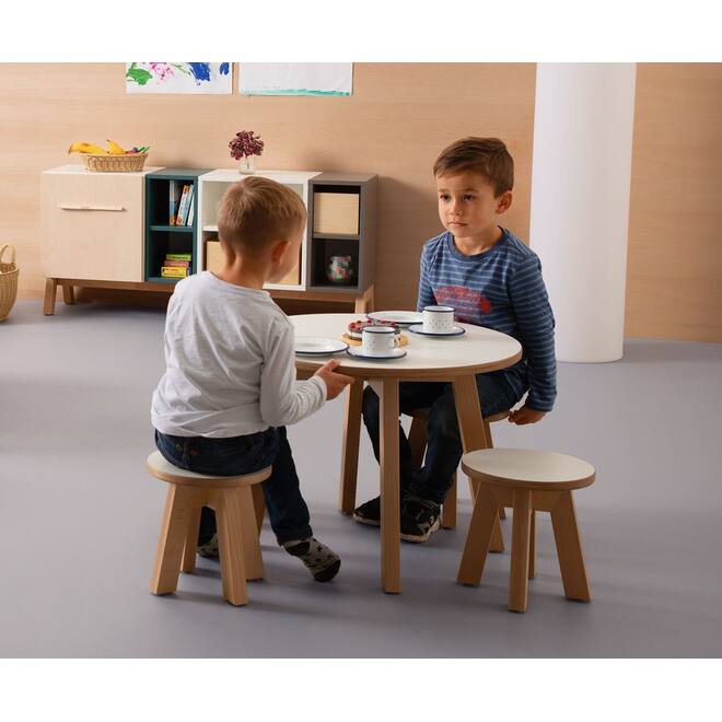 Kowidu tafel rond hoogt 46 cm, beuken/wit