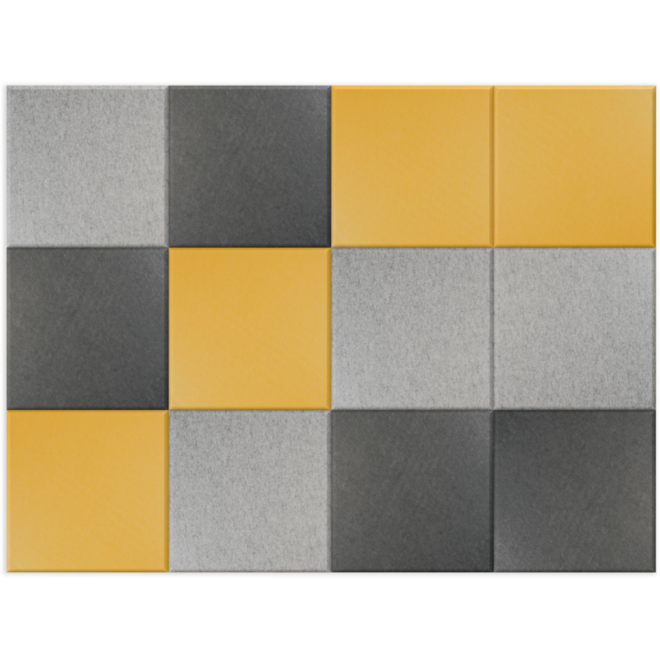 Akoestische PET-vilt wandtegels, set12, combi set geel, 30x30 cm