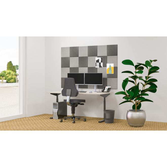 Akoestische PET-vilt wandtegels, set24, combi set grijs,30x30cm