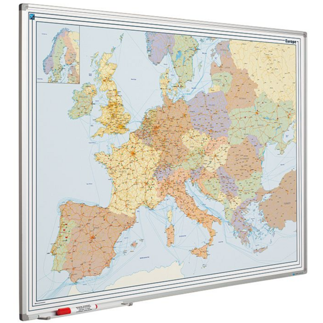 Landkaart whiteboard Softline profiel 8mm, Europa, 90x120 cm