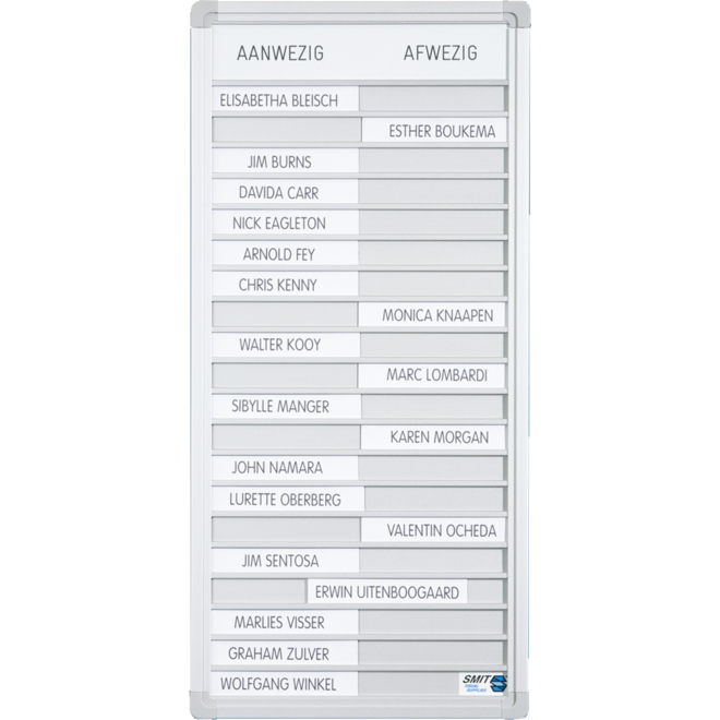 Presentiebord 20 pos. 24 x 52,5 cm incl. 20 blanco naamplaatjes