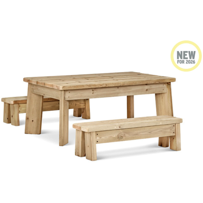 Buiten Tafel B120cm - Peutertafel + 2 Lange Bank Set, DR168