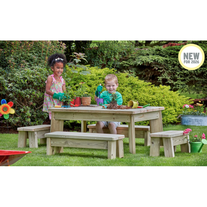 Buiten Tafel B120cm - Kleutertafel + 2 Lange Bank Set, DR169