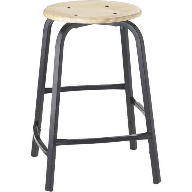 Taboeret 50H verspr. steunen frame zwart, zitting hout